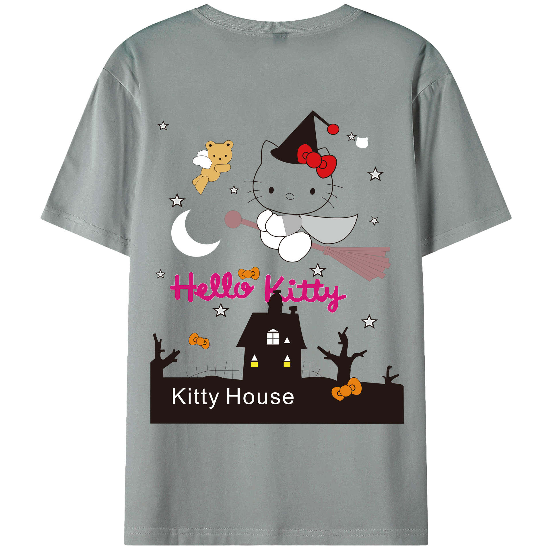 （画像用） Hello Kitty ハローキティ 綿100％ メンズ半袖Tシャツ（バックプリント） 通気性